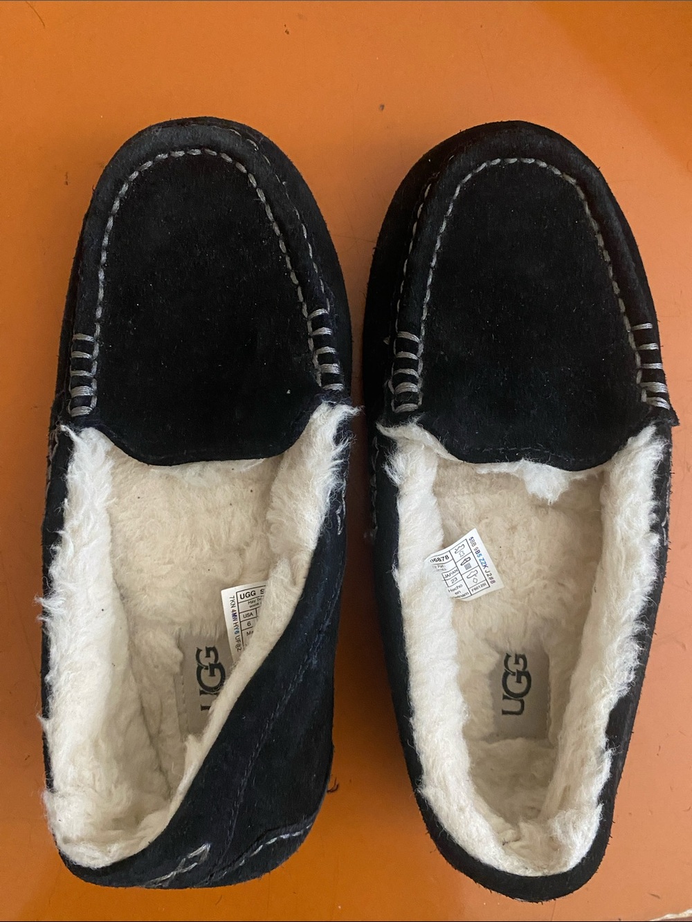 UGG Black Suede Shearling-Lined Moccasin Slippers